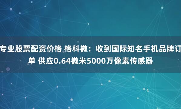 专业股票配资价格 格科微：收到国际知名手机品牌订单 供应0.64微米5000万像素传感器